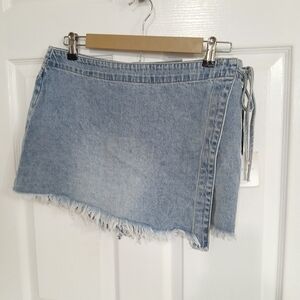 NWT Happily Grey Light Blue Denim Wrap Skort Y2K Academia Preppy School Girl